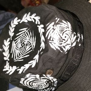 Black custom painted bucket hat